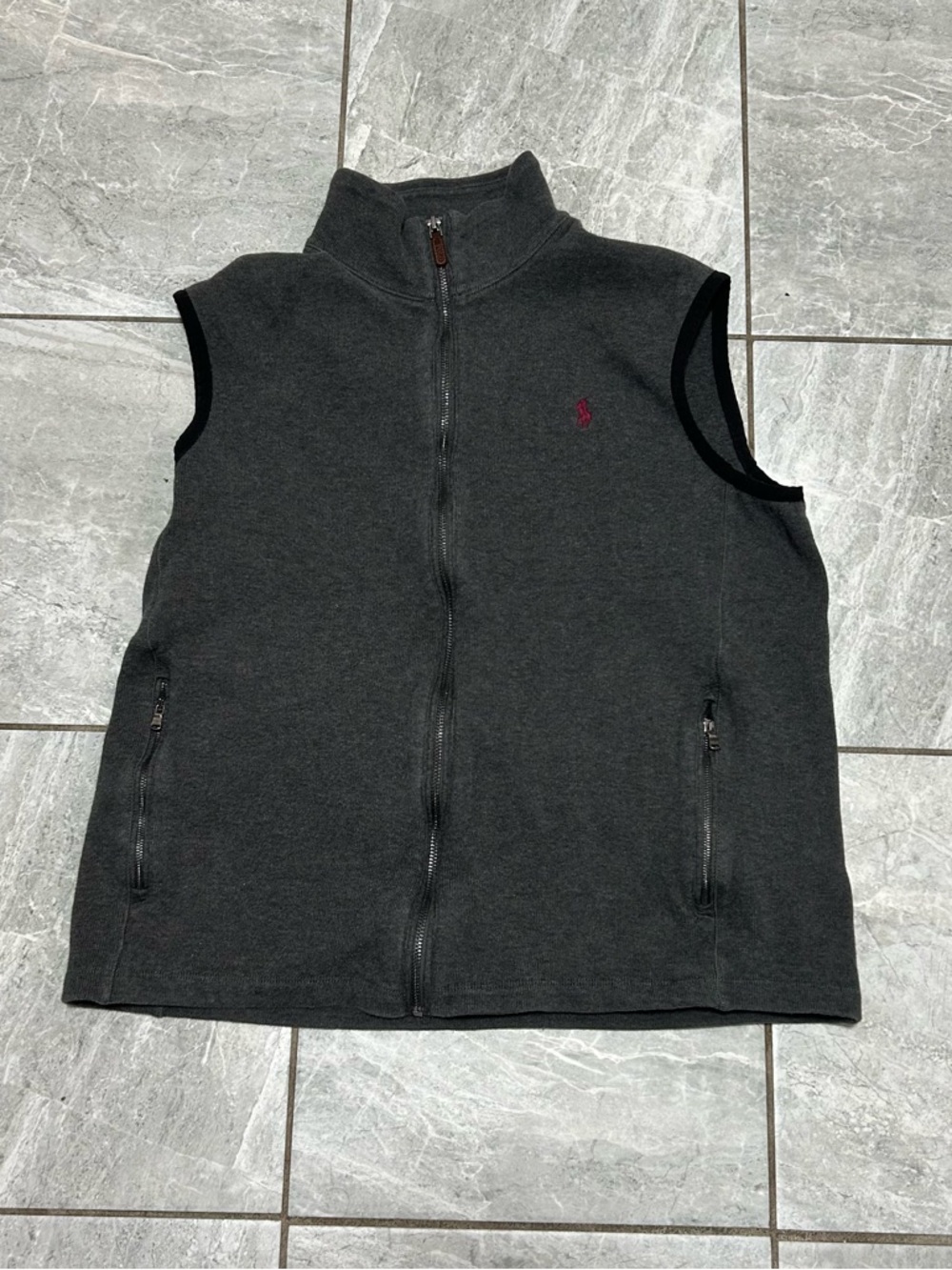 Polo Ralph Lauren Gray Fleece Vest Women’s Large Red Pony Zip